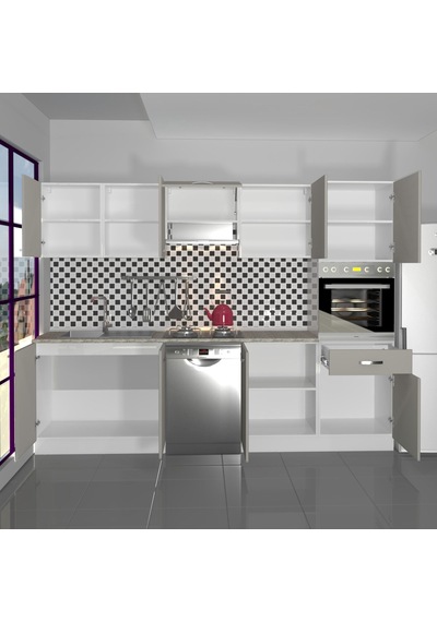 Decoraktiv Elite 280 Ankastre Boy Dolaplı Mdf Hazır Mutfak Dolabı - Tezgah Dahil - Kumtaşı Kum Beji