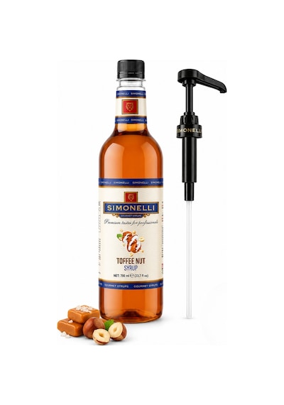 Simonelli Toffee Nut Karamelli Fındık Aromalı Kahve ve Kokteyl Şurubu 700 ML + Şurup Pompası - Latte Frappe Sıcak Soğuk Kahve ve Tatlı Şurubu