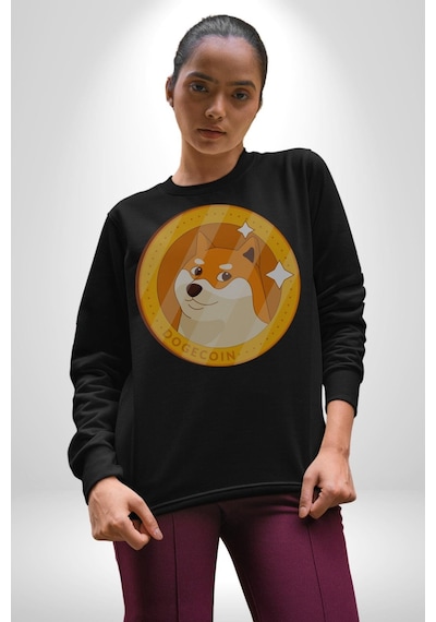Doge Coin Unisex Siyah Baskılı Sweatshirt Siyah