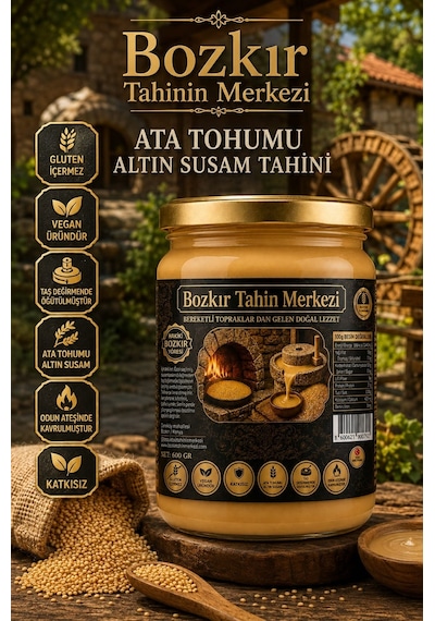 Bozkır Tahin Merkezi Yerli Ata Tohumu Altın Susam Taş Değirmen Tahini Kavrulmuş 600 G