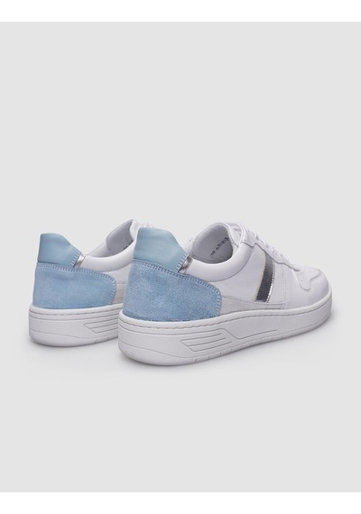 %100 Hakiki Deri Beyaz - Mavi Bağcıklı Kadın Sneaker-beyaz Beyaz