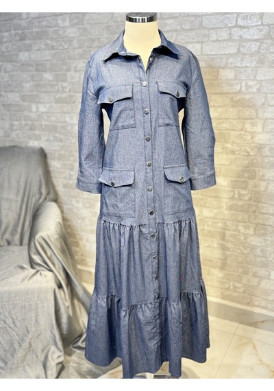 Maison Meda Denim Tesettür Elbise Mavi