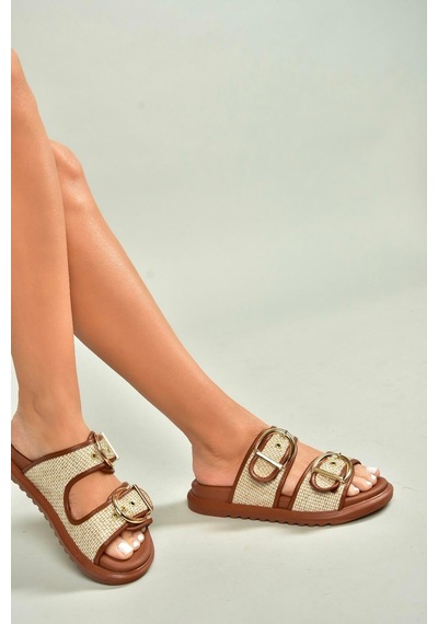 Fox Shoes U725792017 Taba Hasır Kadın Terlik Taba-hasır