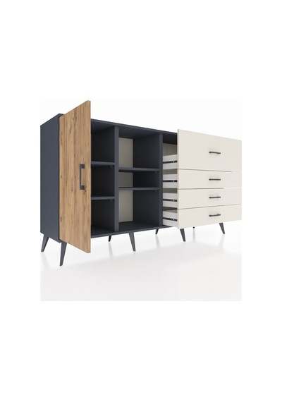 Hyperion Konsol 4 Raflı 4 Çekmeceli Tek Kapaklı 176x44x99 Antras Antrasit-çam/aytaşı Hyperion Konsol 4 Raflı 4 Çekmeceli Tek Kapaklı 176x44x99 Antras Antrasit-çam/aytaşı