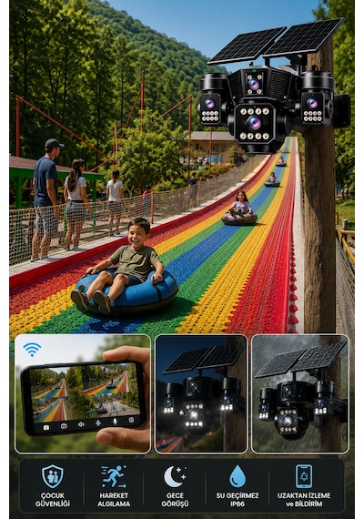 O-kam Ok333 Premium Serisi 12mp 4 Kameralı 4g Çift Solar Panel Gece Görüş Güvenlik Kamerası Turkcell Sim Kart + 64gb Hafıza Kartı