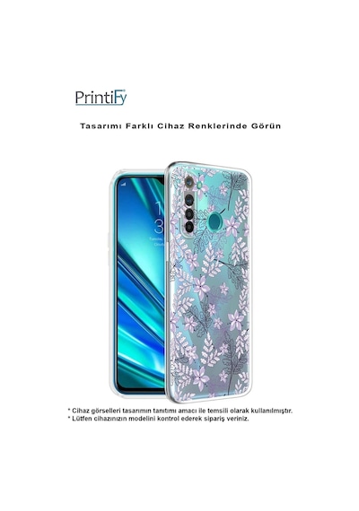 Huawei Y6 Pro 2019 Kamera Korumalı Kapak Floral Lila Tasarımlı Şeffaf Kılıf