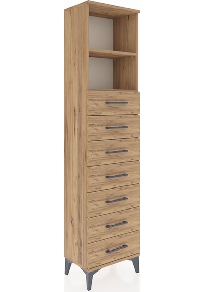 Arges Dolap 2 Raflı 7 Çekmeceli 44x30x182 Çam-çam Çam