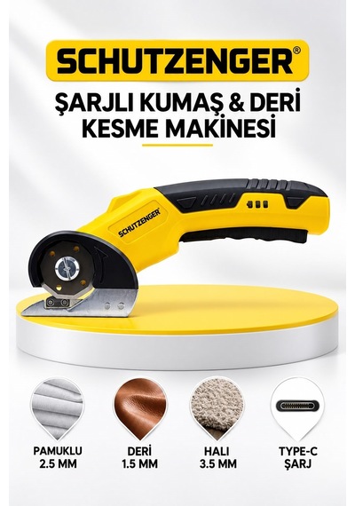 Type-c Şarjlı Kumaş Deri Kesme Makası Profesyonel Hızlı Kesim German Sarı Sp15