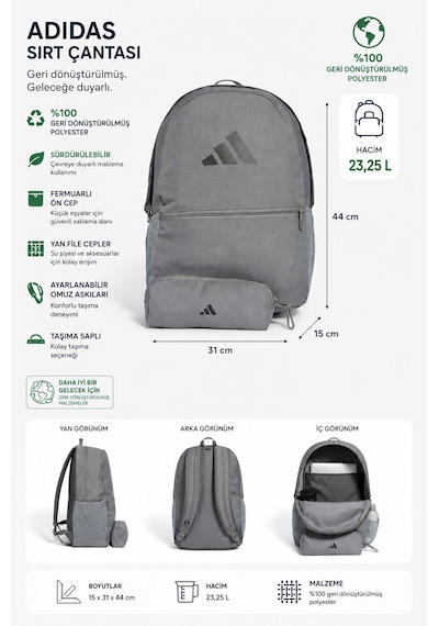 Adidas Kalem Kutulu Sırt Çantası Jd3092 Gri, 23.25 L Günlük Okul Çantası