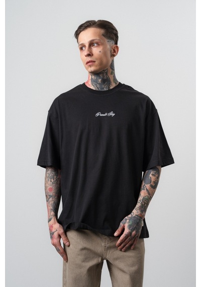 Respire Erkek Private Baskılı Oversize T-shirt Siyah