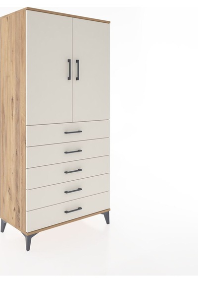 Hyperion Dolap 2 Raflı 5 Çekmeceli 2 Kapaklı 88x44x182 Çam-ay... Çam