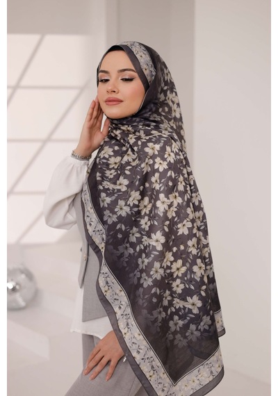 Mimiyum Flora Desen Soft Şal Siyah