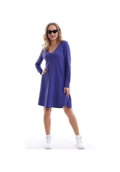 Self Clothing Kadın Tunik Elbise Düğmeli Yan Yırtmaçlı Mor