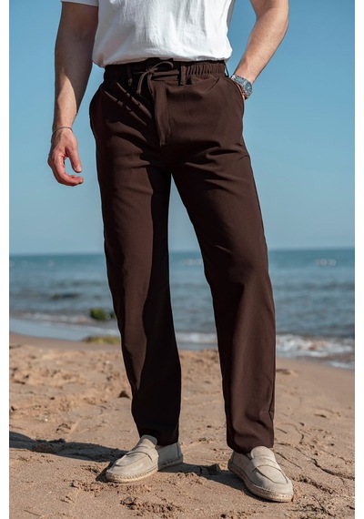 Madmext Acı Kahve Beli Lastikli Relaxed Fit Jakarlı Erkek Pantolon E6593 Acı Kahverengi