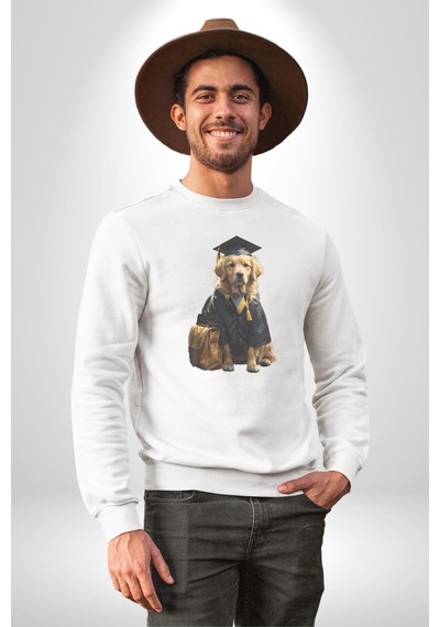 Okula Giden Öğrenci Golden Unisex Beyaz Baskılı Sweatshirt Beyaz