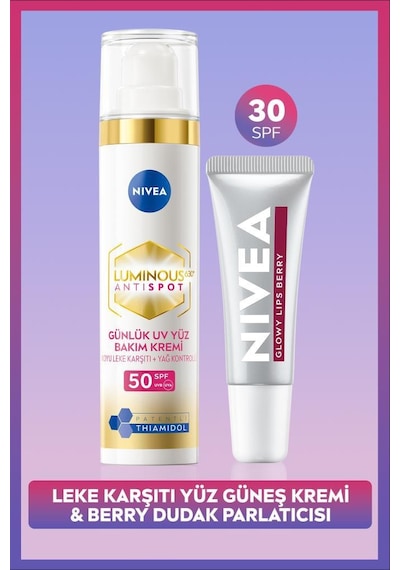 Spf50 Güneş Koruyucu Luminous630 Leke Karşıtı Yüz Kremi Ve Berry Renkli Nemlendirici Dudak Kremi