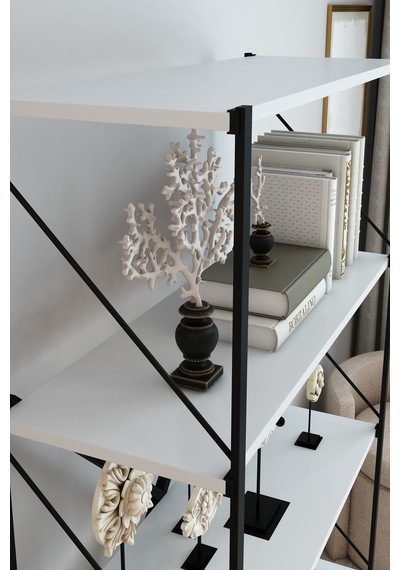 Stone Metal Kitaplık Ofis Kitaplık Çok Amaçlı Dekoratif Raf Stand 150 Cm Beyaz