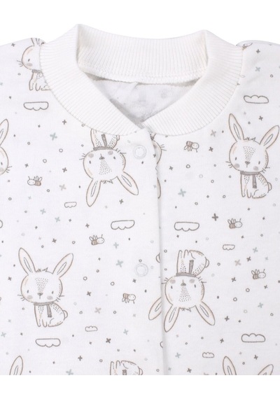 Bebegen Kız Çocuk Ekru Tavşan Desenli Çıtçıtlı Pijama Takımı Çok Renkli