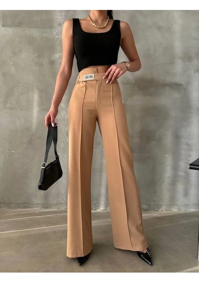 Defymoda Dreams Etiketli Palazzo Pantolon - Bej Bej