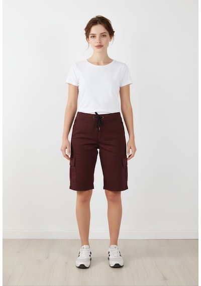Gabardin Pamuklu Kumaş Bağcıklı Bayan Şort Bordo