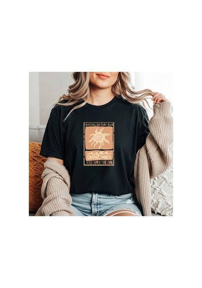 Herkesemoda Coastal Vibes Baskı Detaylı Basic T-shirt Siyah