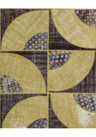 Patchwork El Dokuma Antik Anadolu Halısı Ruffle Çok Renkli