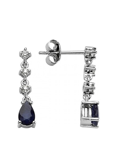 Renkli Taşlı Küpe - Pırlantalı Damla Safir Küpe