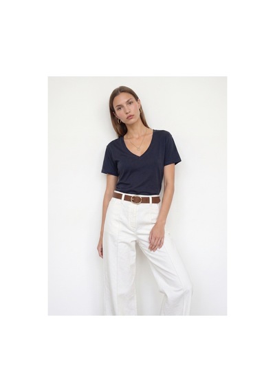 Dilvin 32847 Lyocell Karışımlı V Yaka T-shirt-k.lacivert-16457
