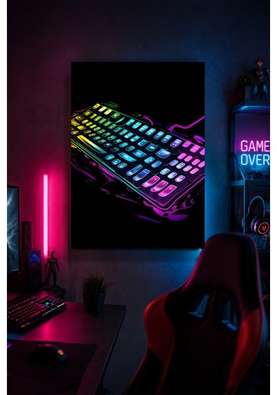 Rgb Tarzı Mekanik Klavye Metal Duvar Tablosu Gamer Oda Dekoru 15x20 Cm A5 Boyutunda