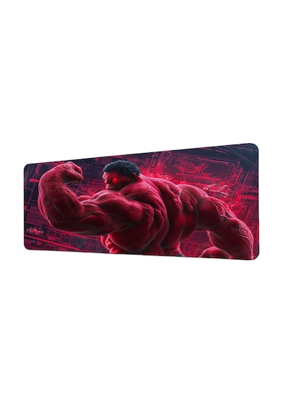 Kırmızı Hulk Süper Kahraman 40x90 Cm Oyuncu Mousepad Kaymaz Taban Büyük Boy Mousepad Siyah