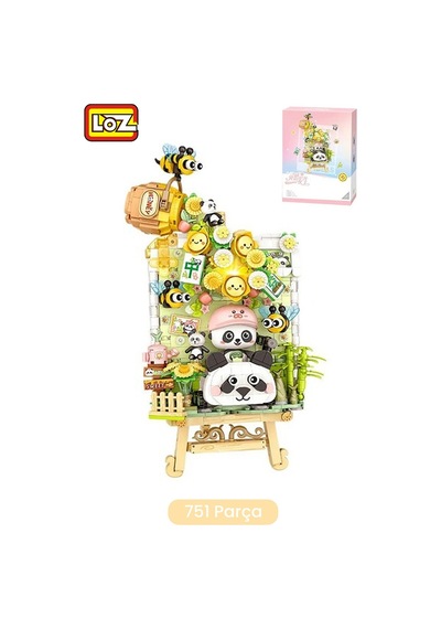 Loz Creative Serisi Ledli Panda Ve Arı Şövale Figürü 751 Parça Blok Oyuncak Dekoratif Yapım Seti -1302
