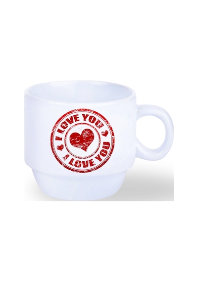 Deepcraft Stantlı 4'lü Fincan Seti Çıkmaz Baskılı Love&love Desenli Beyaz