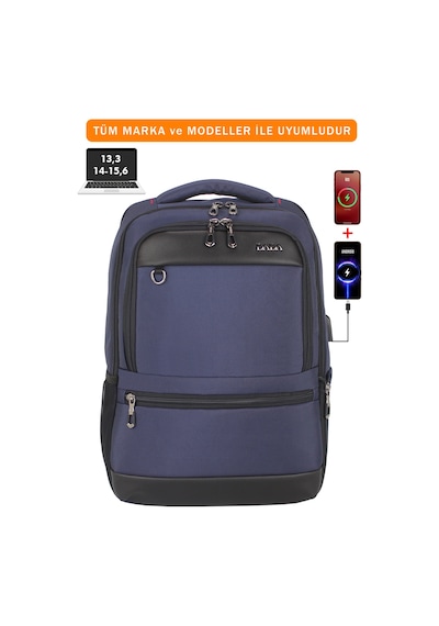 14"-15,6" İnç Körüklü Lacivert Laptop Sırt Çantası Unisex Su Geçirmez Kumaş Lacivert