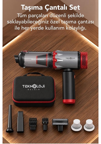 Tr Matt Mcv22 Şarjlı Araç Süpürgesi Kırmızı 22.000pa Güçlü Vakumlu Mini El Süpürgesi Type-c Şarjlı 220m Genel