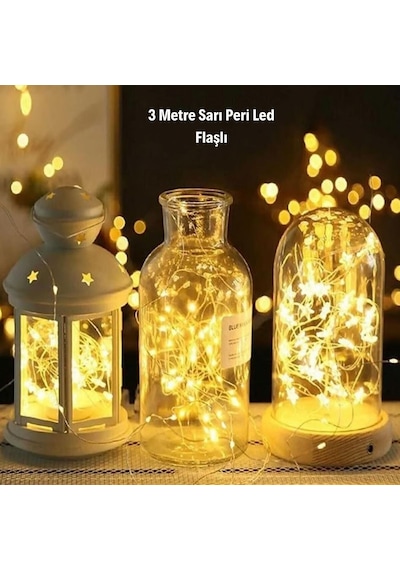 Buffer Sarı Peri Led Flaşlı Işık 3 Metre Dekoratif Oda Ve Organizasyon Aydınlatması Renkli