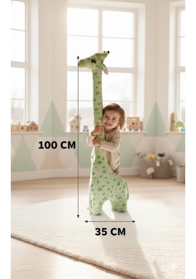 Zürafa Peluş Oyuncak Oyun Arkadaşım Yastık 100 Cm Yeşil