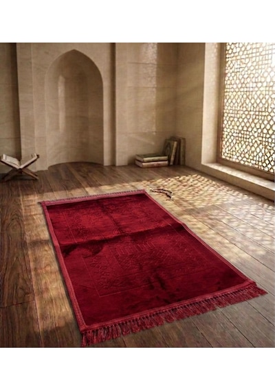 Royam Lüx Kalın Yumuşak Kaymaz Taban Peluş Seccade 70 X 110 Bordo