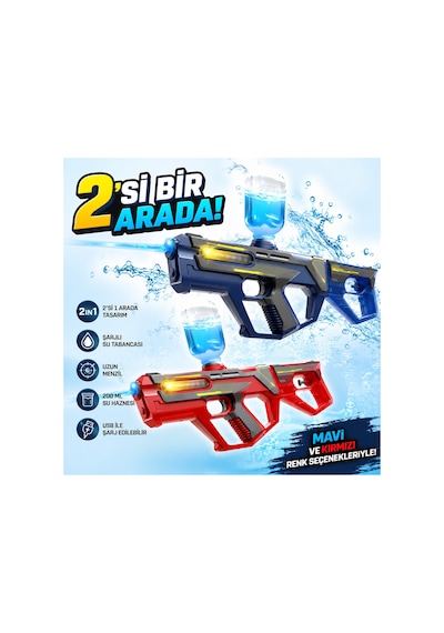Modüler 2'si 1 Arada Şarjlı Su Tabancası 200 Ml Hazneli 25 Cm Mavi - 904696568