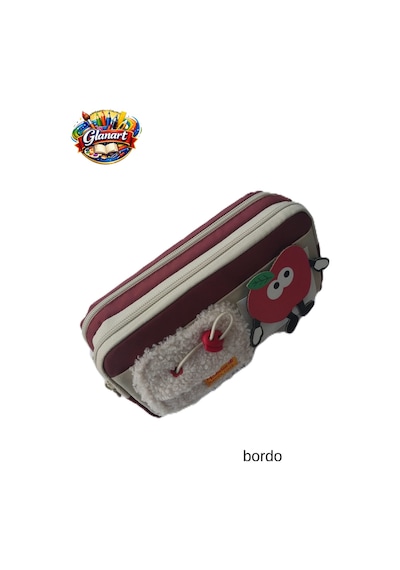 İçi Ful Astarlı 3 Gözlü Kalemlik Elma Figürlü 1 Adet Bordo