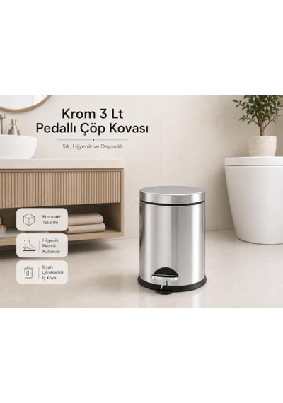 Kapaklı Küçük Plastik Banyo Çöp Kutusu 3 Litre Siyah Modern Kavisli Ayak Pedallı Çöp Kovası Mini Mutfak Çöp Çok Renkli