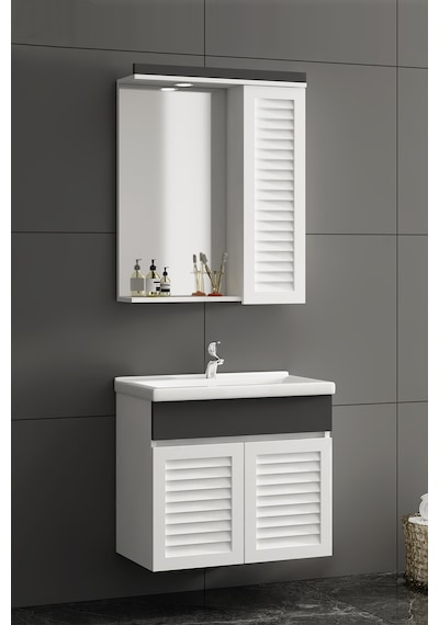 Çuha 55 Cm Beyaz-antrasit Gri Mdf Panjur Asma Banyo Dolabı Takımı Beyaz - Antrasit Çuha 55 Cm Beyaz-antrasit Gri Mdf Panjur Asma Banyo Dolabı Takımı Beyaz - Antrasit