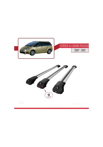 Citroen C4 Grand Picasso 2007-2013 Arası İle Uyumlu Ace-1 Ara Atkı Tavan Barı Gri 3 Adet Bar