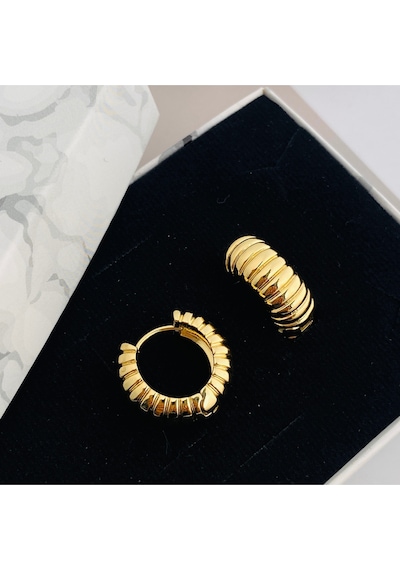Halka Küpe Tırtıklı Küpe Zirkon Taşlı Serenay Küpe Kararmaz Xuping Gold Gold