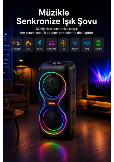 Aşınabilir Mikrofonlu 50w Led Işıklı Bluetooth Hoparlör Seti