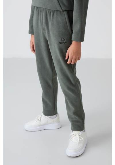 Tommylife Tommy Life Haki Kalın Yumuşak Dokulu Standart Fit Nakışlı Polar Erkek Çocuk Eşofman Takım - 11218 Haki