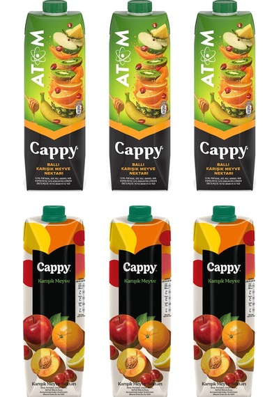 Cappy Atom Ve Karışık Meyve Suyu 1 Lt 6 Lı Karma Paket
