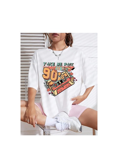 Tarzsokak Karikatür Ve Grafik Tasarım Oversize T-shirt Cartoon/letter Serisi Kod21 Beyaz