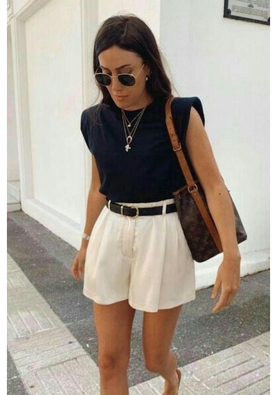 Madmext Beyaz Yüksek Bel Wed Leg Pileli Kadın Mini Şort Mg2537 Beyaz