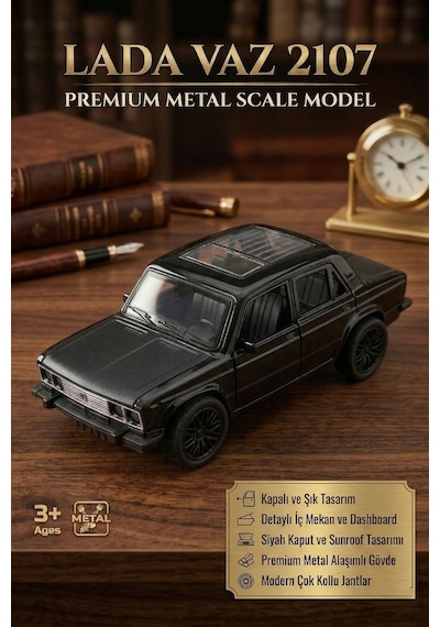 Metal Oyuncak Araba Lada Vaz 2107 Açılabilir Kapı Ve Kaput Detaylı Klasik Maket Araba 12.5 Cm Siyah Çok Renkli