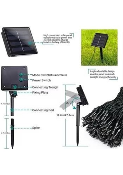 22 Metre Güneş Enerjili Led-bahçe,balkon Ve Dekorasyon İçin Su Geçirmez Solar Led Işık Zinciri 8 Mod 1 Adet
